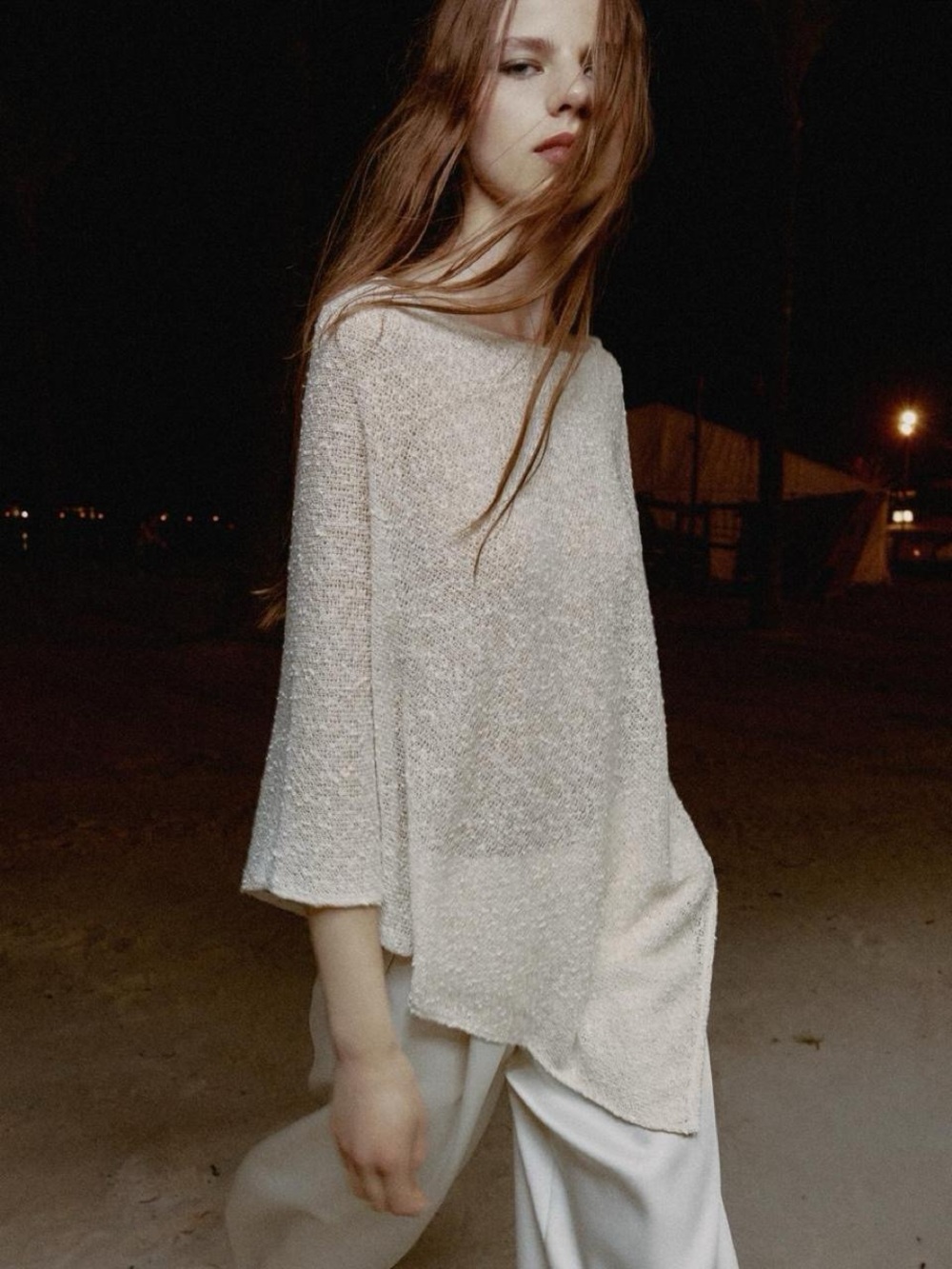 Zara Metallic Thread Asymmetrical Cape Size Large White/Gold